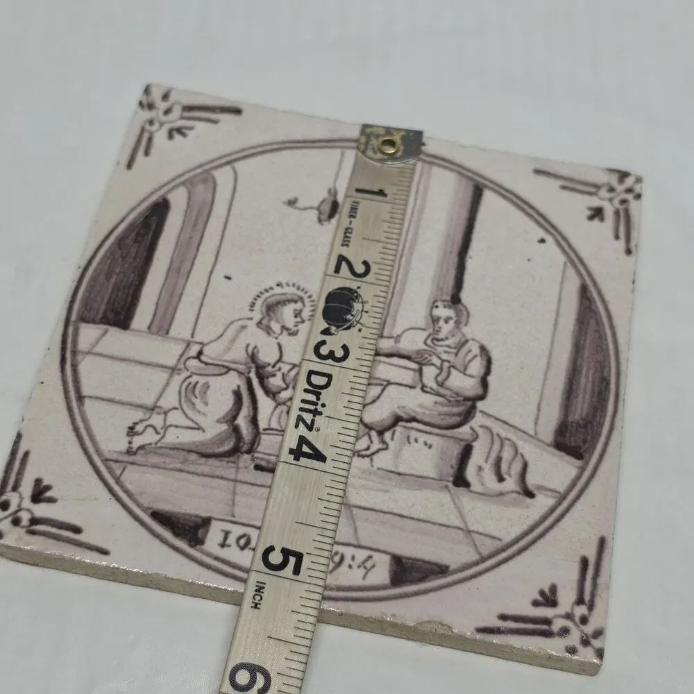 18TH CENTURY DUTCH DELFT MANGANESE & WHITE TILE IOAN 1 9:4 Washing The Feet
